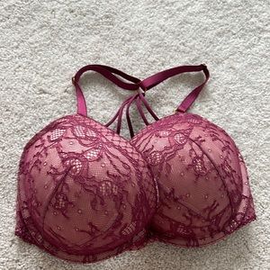 VICTORIA SECRET Bombshell Plunge Front Closure Purple Lace Bra 32DD